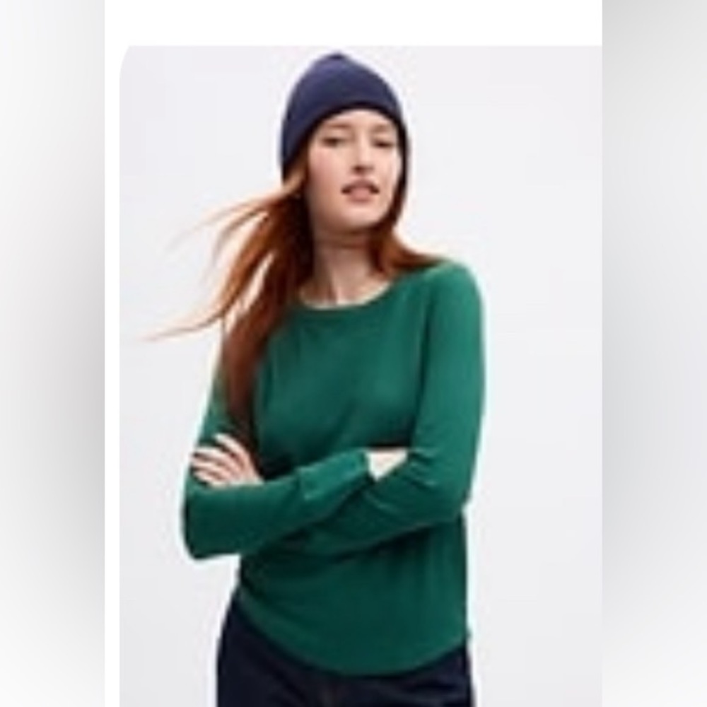 Gap Waffle Crew Neck Long Sleeved Tee.  Color-June Bug Green